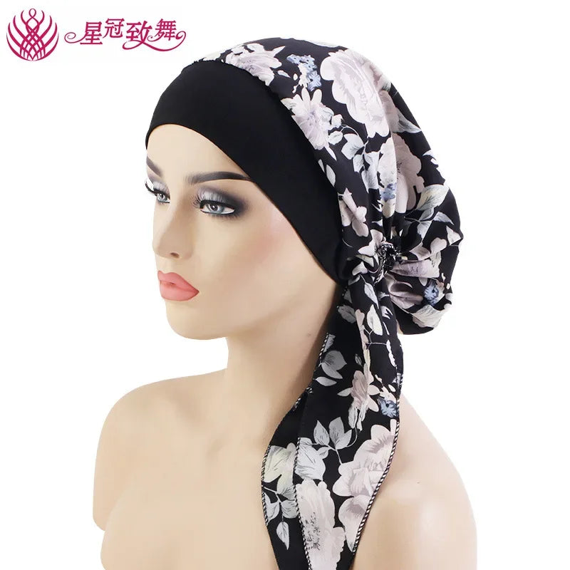 Elastic Wide-Band Boho Print Head Scarf, Sleep Cap & Hair Wrap for Women