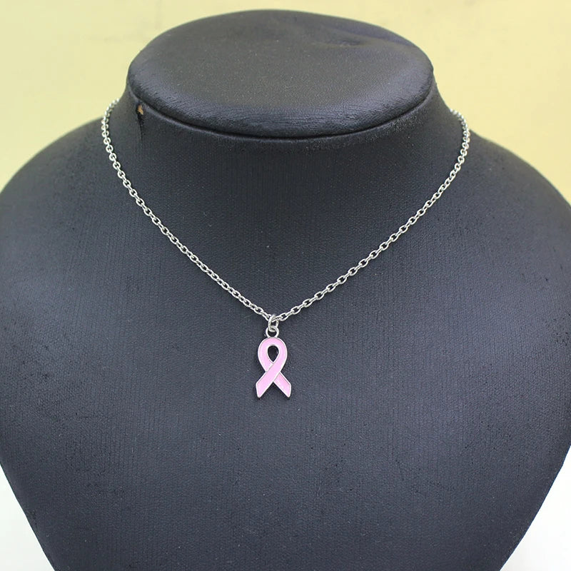 Stainless Steel Chain with Simple Pendant Necklace Breast Cancer Awareness Jewelry Yellow Ribbon Pink Ribbon Necklaces