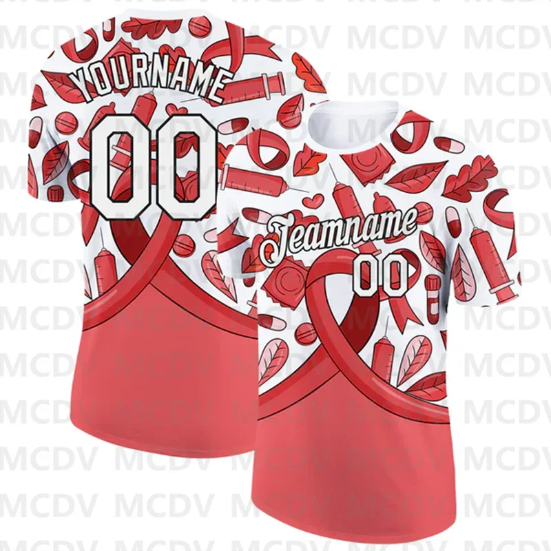 Custom Light Blue White 3D Pink Ribbon Breast Cancer Performance T-Shirt