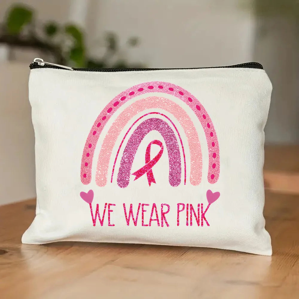 October Pink Breast Cancer Awareness Pattern Bag Set, Lightweight Large Capacity Tote Bag, Party Gift Handbag for Girls