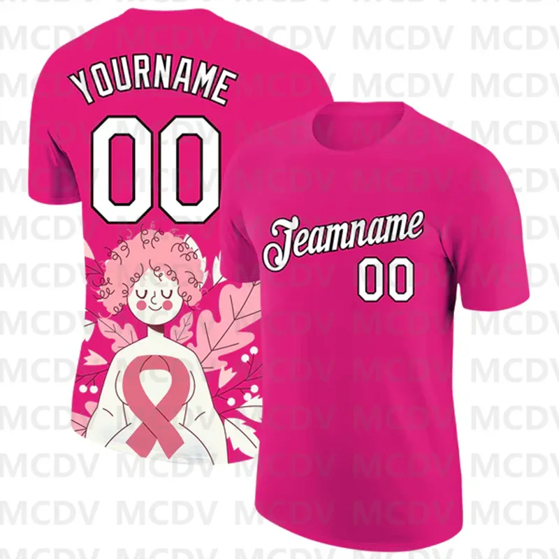 Custom Light Blue White 3D Pink Ribbon Breast Cancer Performance T-Shirt