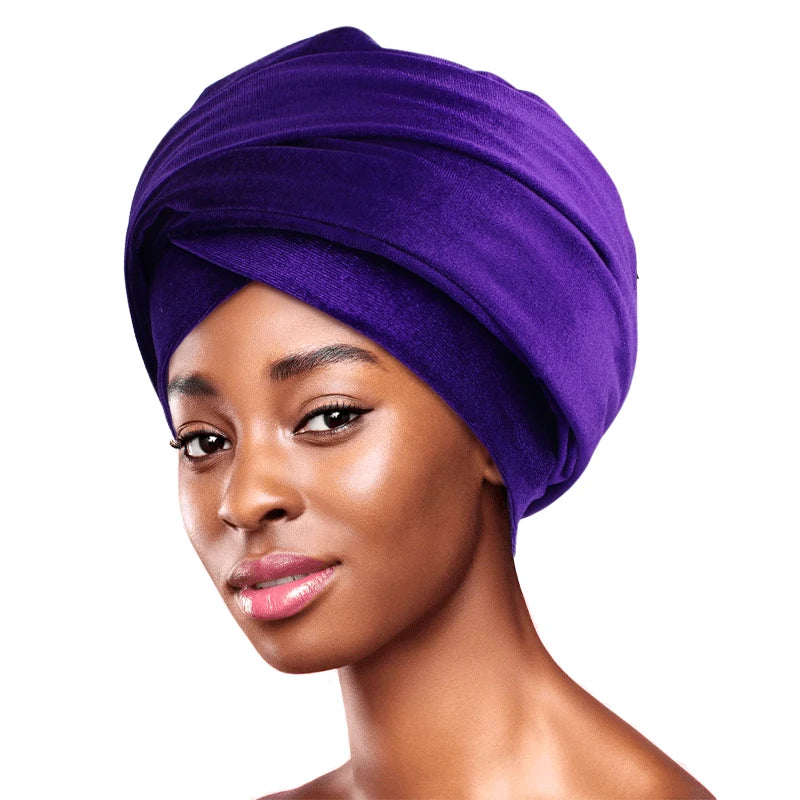 New Women Pleated Velvet  Elegant Head Wrap Extra Long Tube, Headwrap Scarf Tie for Chemo