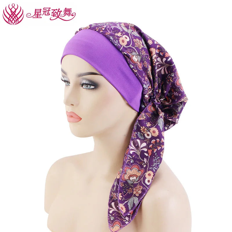 Elastic Wide-Band Boho Print Head Scarf, Sleep Cap & Hair Wrap for Women