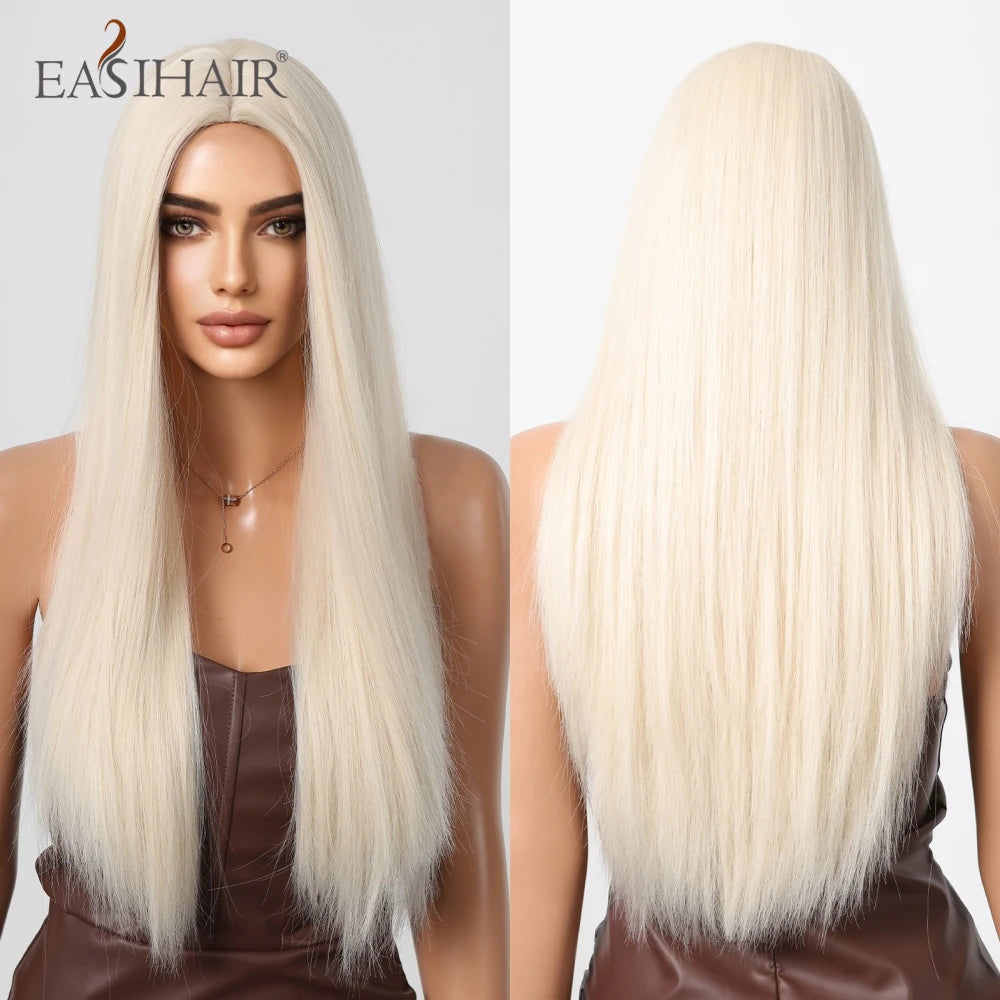 EASIHAIR Sandy Blonde Golden Wavy Synthetic Wigs with Long Hair Wigs for Women Natural Heat Resistant