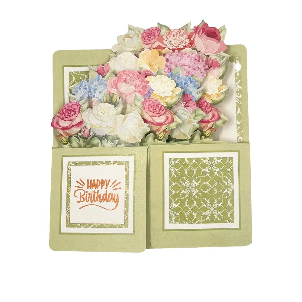 1pc Flower Pop Up Box Card,for Thinking of You, Get Well Soon,Birthday,Happy Mother`s Day,Best Mom Ever, Thank You, Thanksgiving