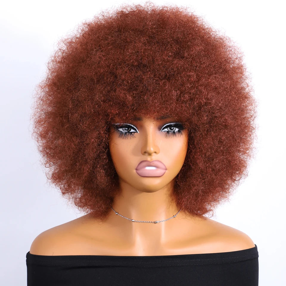 Brown Colored Human Hair Wigs For Women 14 Inch Short Afro Wigs 100% Real Brazilian Hair Wigs Natural Real Wigs