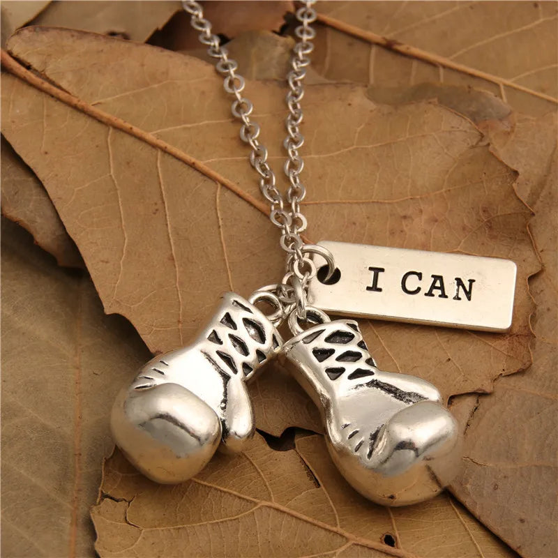 Boxing Glove Necklace "I Can" Exercise and Fitness Faith Power Women Jewelry Accessories Pendant Friend Family Gifts Fashion
