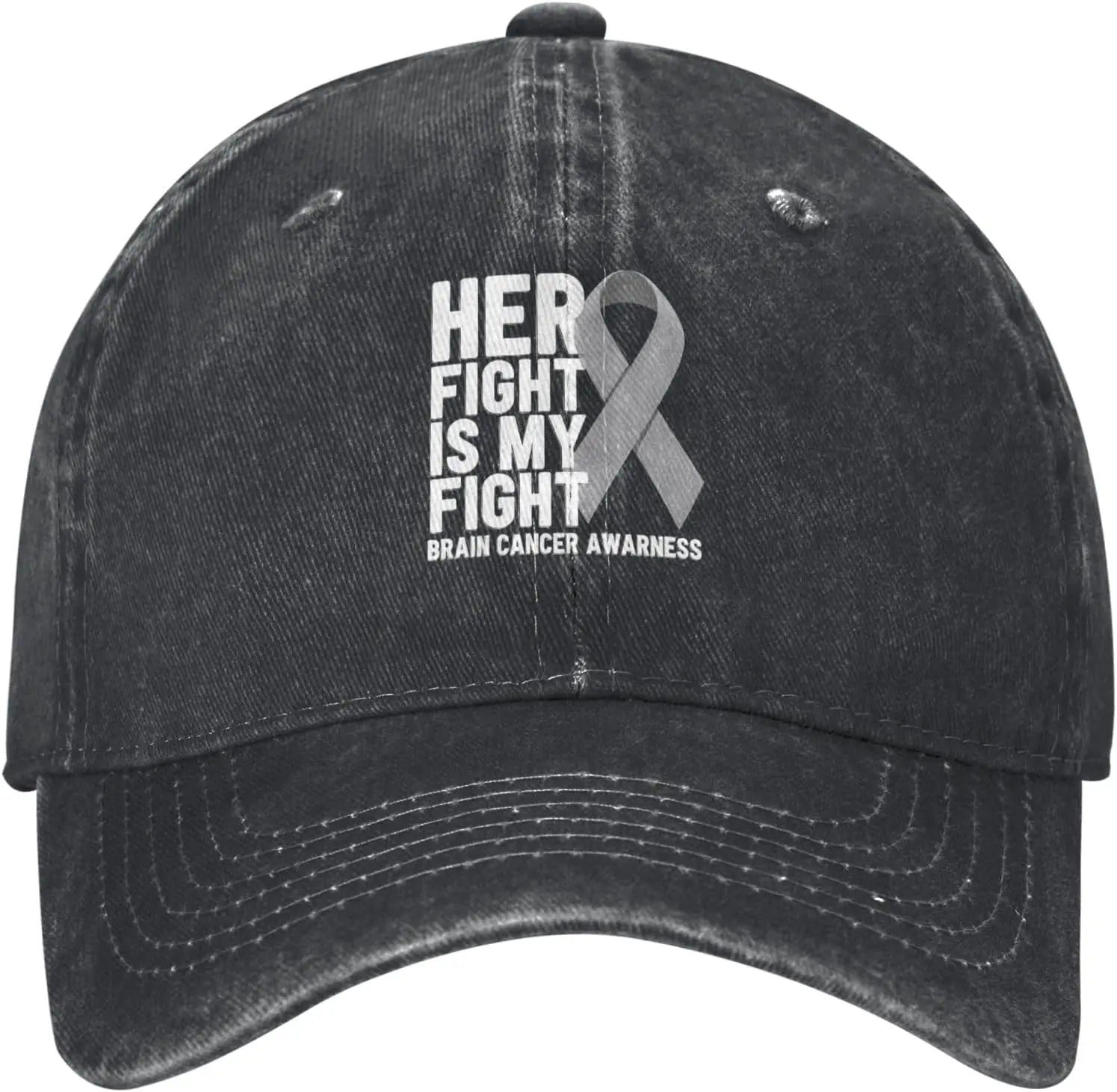 Her Fight Is My Fight Brain Cancer Awareness Grey Ribbon Baseball Cap Adjustable Cotton Casual Hat