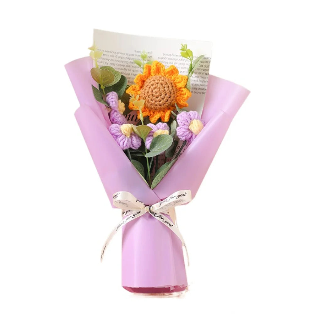 Handmade Eternal Flower Sunflower Daisy Bouquet Artificial Flower Crochet Bouquet Anniversary Mothers Day Valentine's Day Gift
