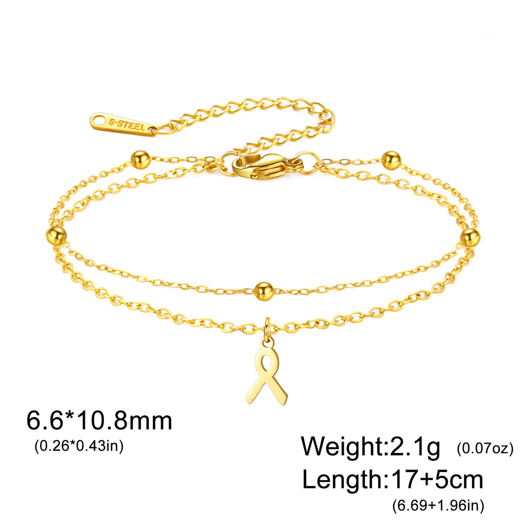 Women Breast Cancer Awareness Bracelets Stainless Steel Hand Chains Adjustable Chain Safety Blessing Lucky Jewelry Gift