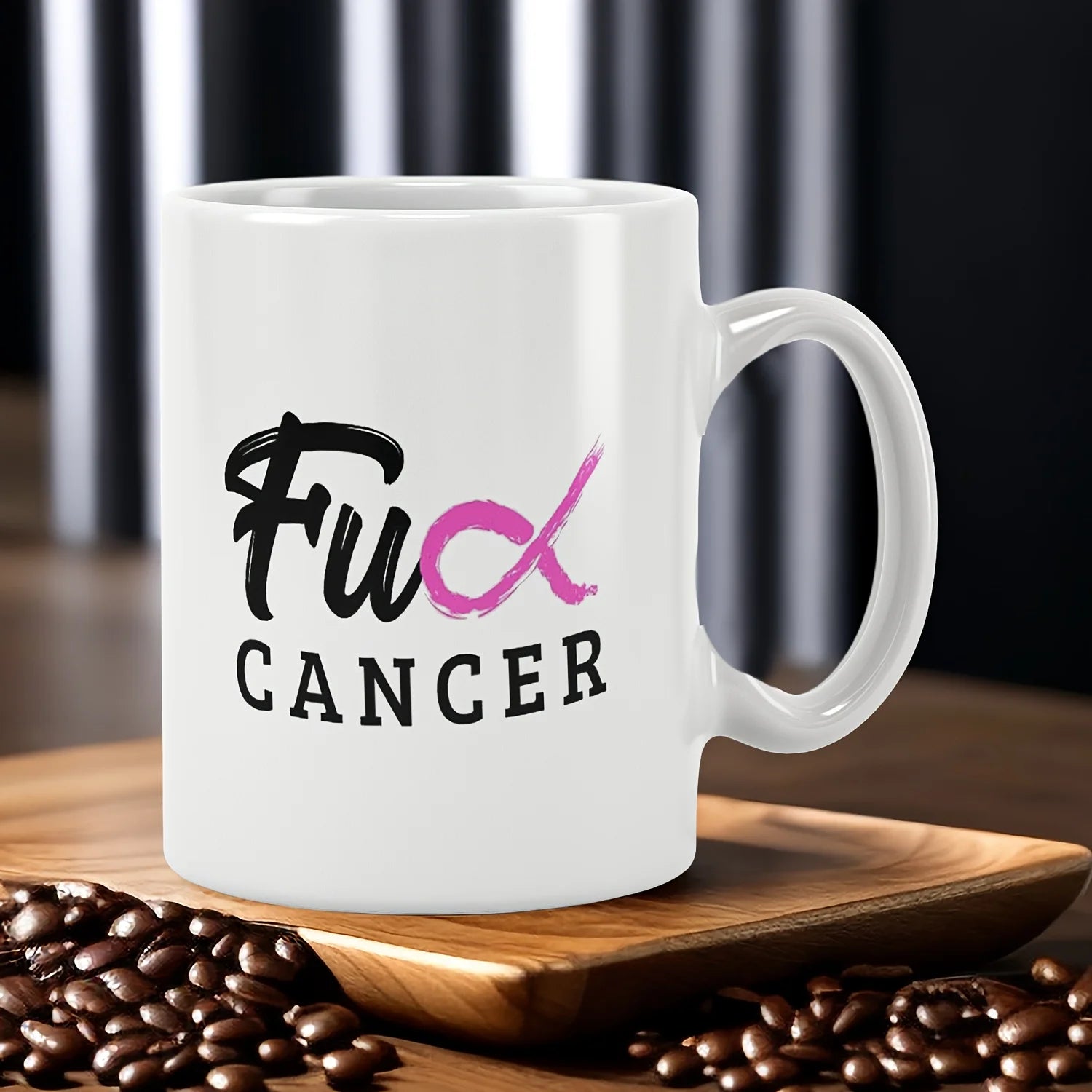 1pc Cancer Pink Ribbon Ceramic Coffee Mug Motivational Inspirational Uplifting Funny Gift for Breast Cancer Survivor