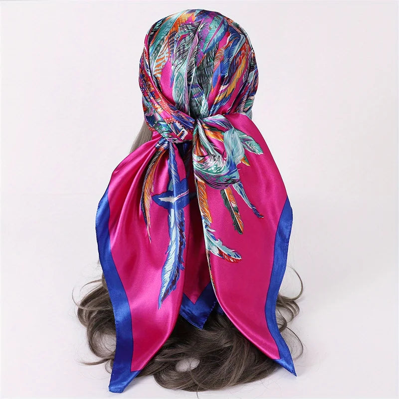 Satin Square Scarf Women  Elegant 2025 Print Silk Neckerchief Shawl Wraps Headband Handle Hair Accessories Bandana