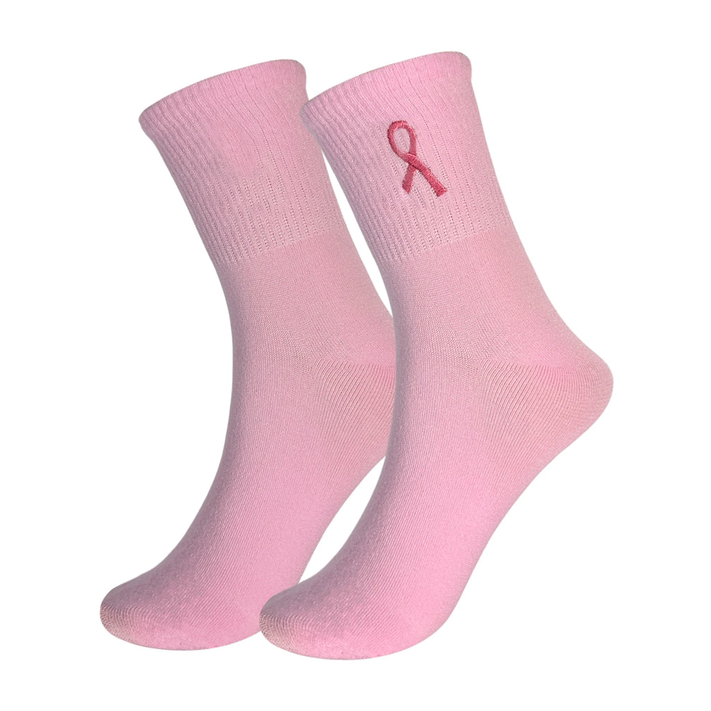 Ribbon Embroidered Breast Cancer Awareness Socks, Cozy Soft Crew Socks, Great Gifts For Ladies, Youth, Sports Clubs & Family