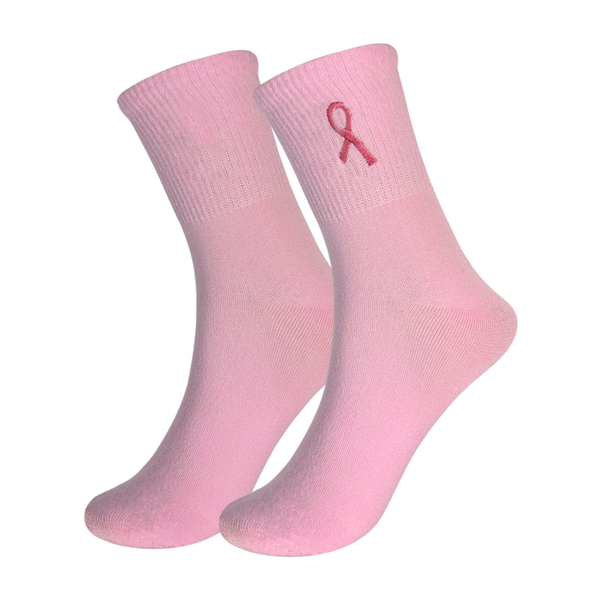 Ribbon Embroidered Breast Cancer Awareness Socks, Cozy Soft Crew Socks, Great Gifts For Ladies, Youth, Sports Clubs & Family