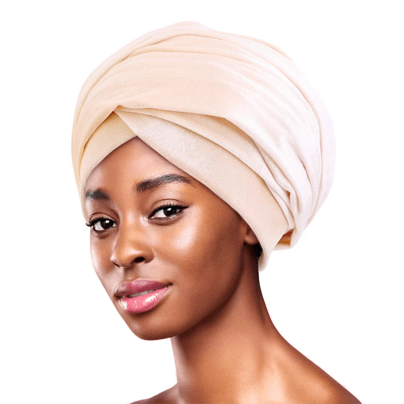 New Women Pleated Velvet  Elegant Head Wrap Extra Long Tube, Headwrap Scarf Tie for Chemo