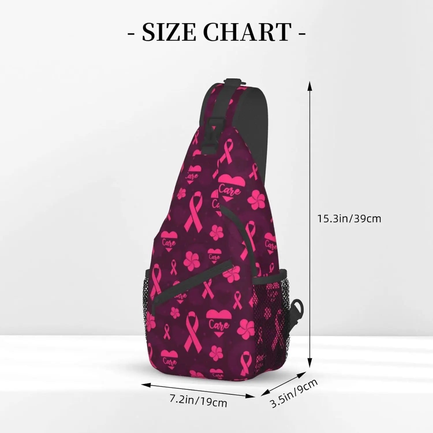 Breast Cancer Pink Awareness Ribbon Sling Bag for Women Girls Shoulder Backpack Chest Bags Crossbody Daypack for Hiking Camping