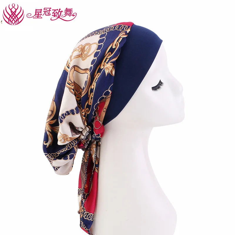 Elastic Wide-Band Boho Print Head Scarf, Sleep Cap & Hair Wrap for Women