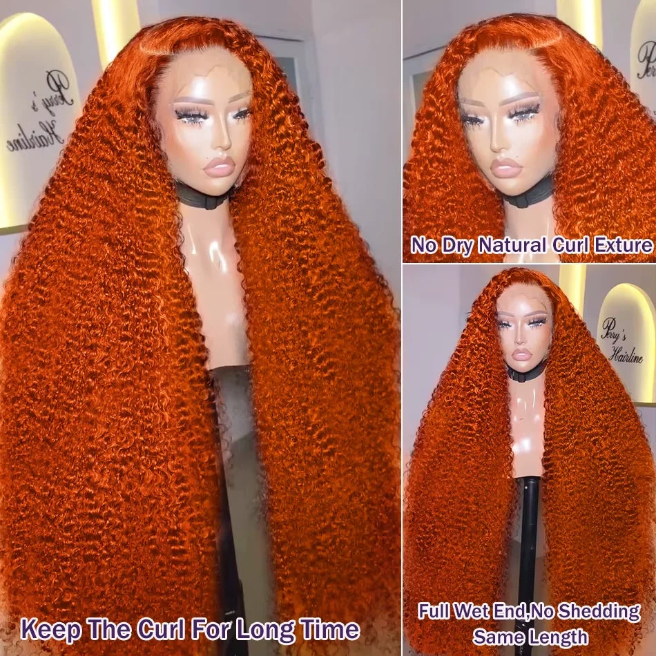 34inch Orange Ginger Water Wave Lace Front Wigs 13x4 13x6 #350 Colored Wigs 100% Brazilian Human Hair Deep Curly Wigs 260Density