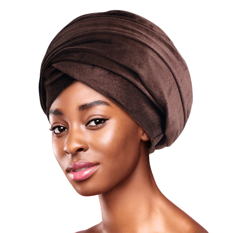 New Women Pleated Velvet  Elegant Head Wrap Extra Long Tube, Headwrap Scarf Tie for Chemo