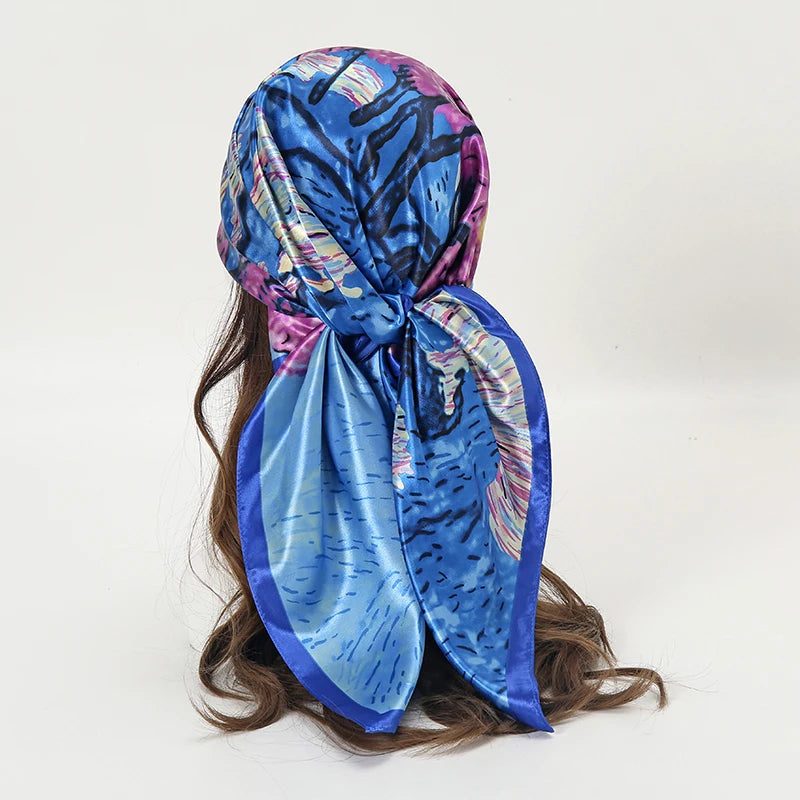 Satin Square Scarf Women  Elegant 2025 Print Silk Neckerchief Shawl Wraps Headband Handle Hair Accessories Bandana