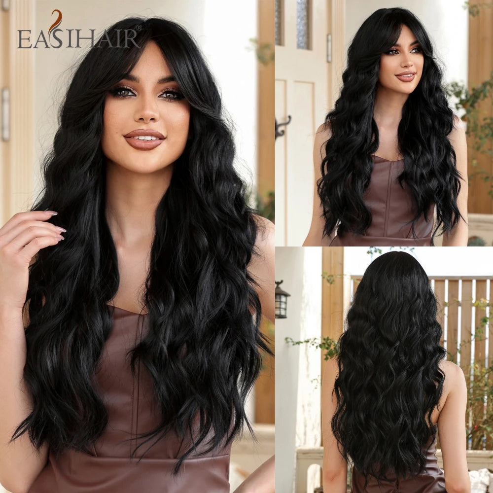 EASIHAIR Sandy Blonde Golden Wavy Synthetic Wigs with Long Hair Wigs for Women Natural Heat Resistant