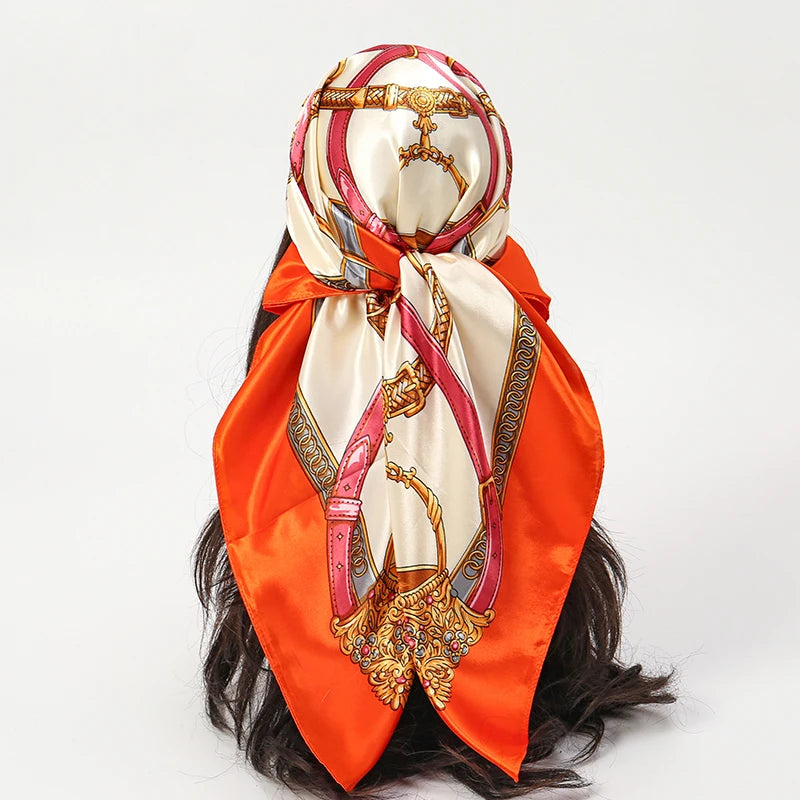 Satin Square Scarf Women  Elegant 2025 Print Silk Neckerchief Shawl Wraps Headband Handle Hair Accessories Bandana