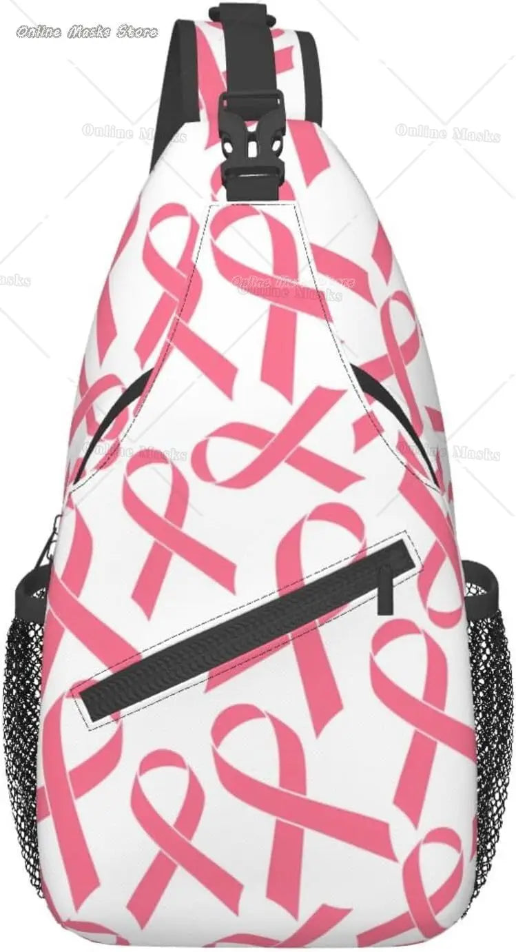 Breast Cancer Pink Awareness Ribbon Sling Bag for Women Girls Shoulder Backpack Chest Bags Crossbody Daypack for Hiking Camping