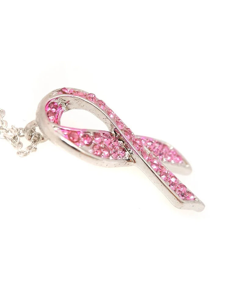 Breast Cancer Happy Kiss Cancer Awareness necklace Ribbon Pendant "Together We Are Stronger than Cancer" gift for women