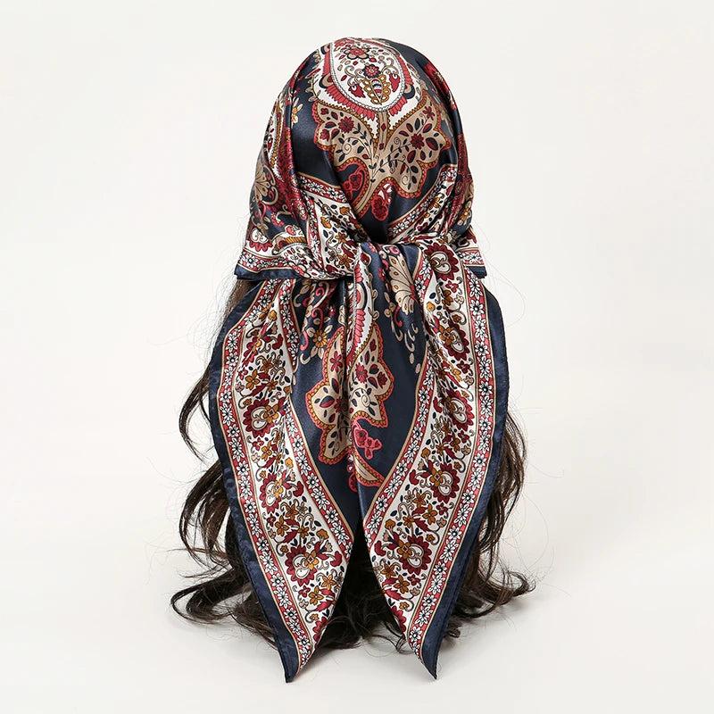 Satin Square Scarf Women  Elegant 2025 Print Silk Neckerchief Shawl Wraps Headband Handle Hair Accessories Bandana
