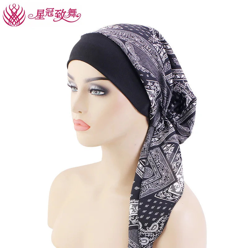 Elastic Wide-Band Boho Print Head Scarf, Sleep Cap & Hair Wrap for Women