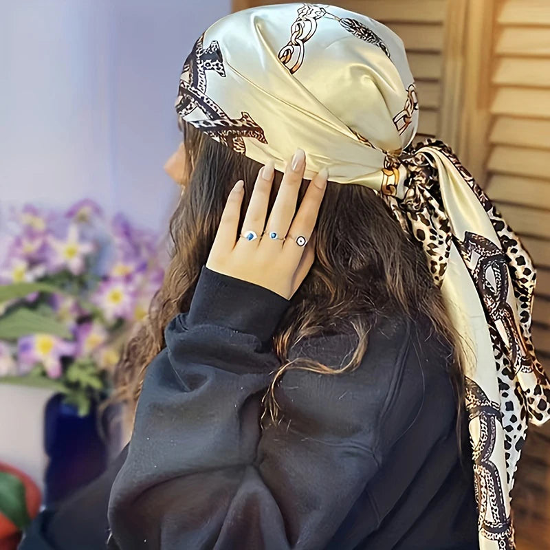 Satin Square Scarf Women  Elegant 2025 Print Silk Neckerchief Shawl Wraps Headband Handle Hair Accessories Bandana