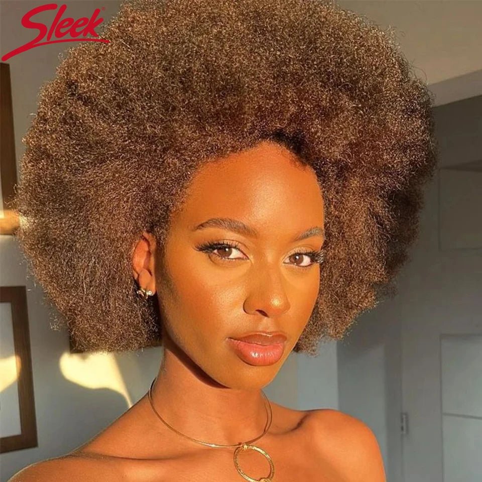 Brown Colored Human Hair Wigs For Women 14 Inch Short Afro Wigs 100% Real Brazilian Hair Wigs Natural Real Wigs