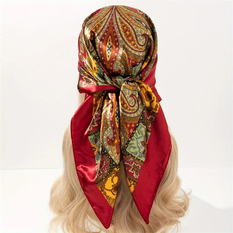Satin Square Scarf Women  Elegant 2025 Print Silk Neckerchief Shawl Wraps Headband Handle Hair Accessories Bandana
