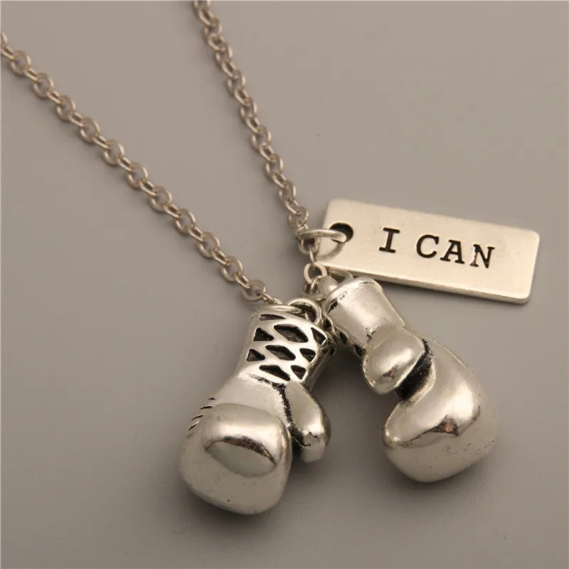 Boxing Glove Necklace "I Can" Exercise and Fitness Faith Power Women Jewelry Accessories Pendant Friend Family Gifts Fashion
