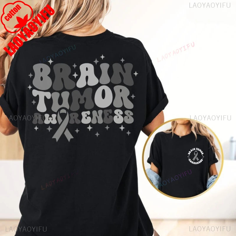 Brain Tumor Awareness Cotton T-Shirt Gray Ribbon Shirt Brain Cancer Shirt Cancer Warrior Shirt Tumor Gifts Cancer Fighter Tees
