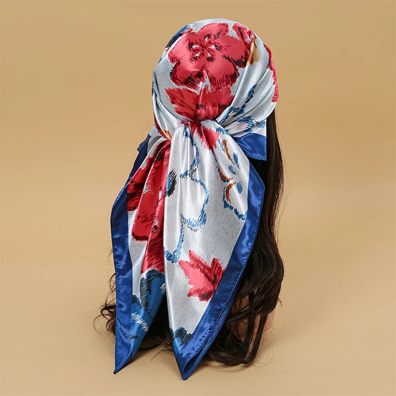 Satin Square Scarf Women  Elegant 2025 Print Silk Neckerchief Shawl Wraps Headband Handle Hair Accessories Bandana