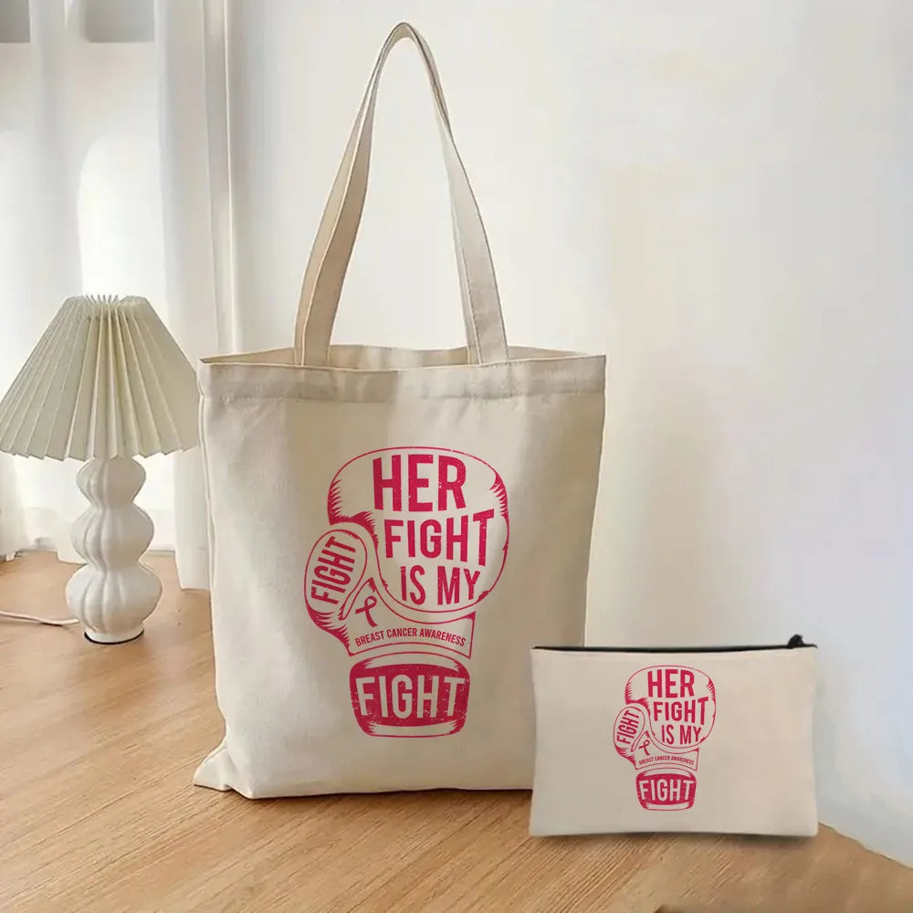 October Pink Breast Cancer Awareness Pattern Bag Set, Lightweight Large Capacity Tote Bag, Party Gift Handbag for Girls