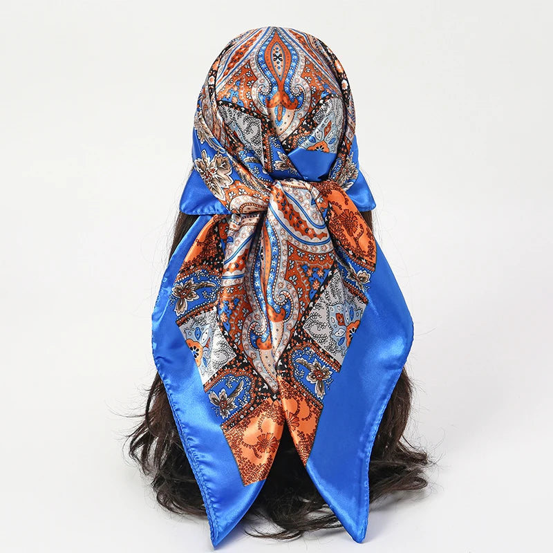 Satin Square Scarf Women  Elegant 2025 Print Silk Neckerchief Shawl Wraps Headband Handle Hair Accessories Bandana
