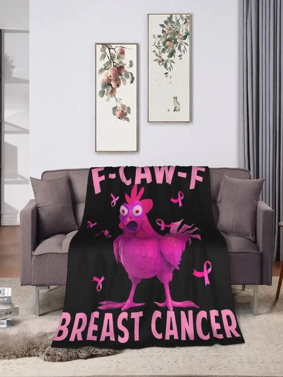 FCawF Rooster Meme Funny Chicken Fcawf Breast Cancer Awareness Blanket Super Warm Winter Bedding Throw for Chair Sofa Bed Cover