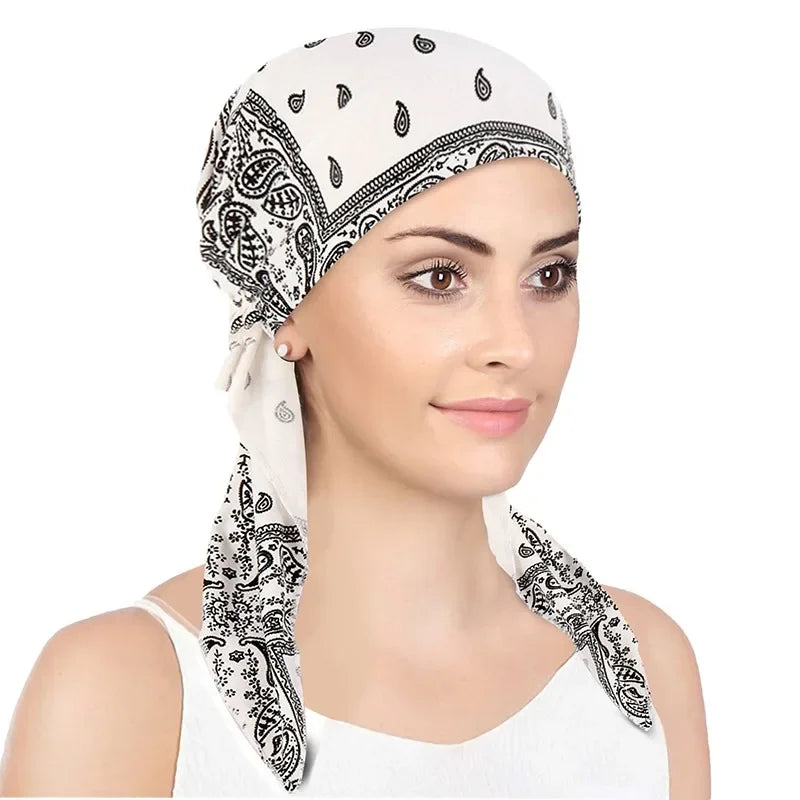 Women Soft Head Scarf Headbands Pre-Tied Head Scarf Printed Ladies Cotton Chemo Cap  Hair Accessories