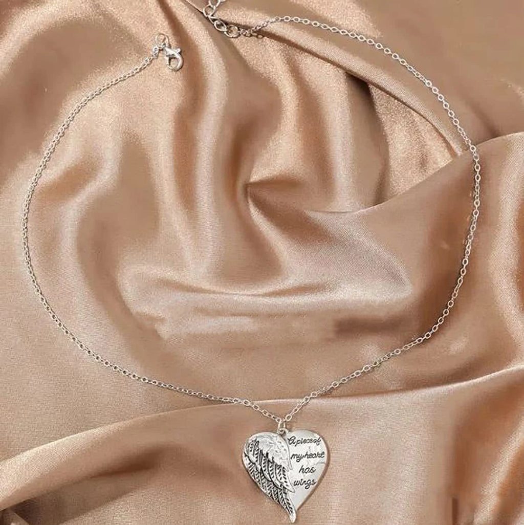 A Piece of My Heart Has Wings Pendant European American Angel Wings Engraved Necklace Jewelry Necklace for Women