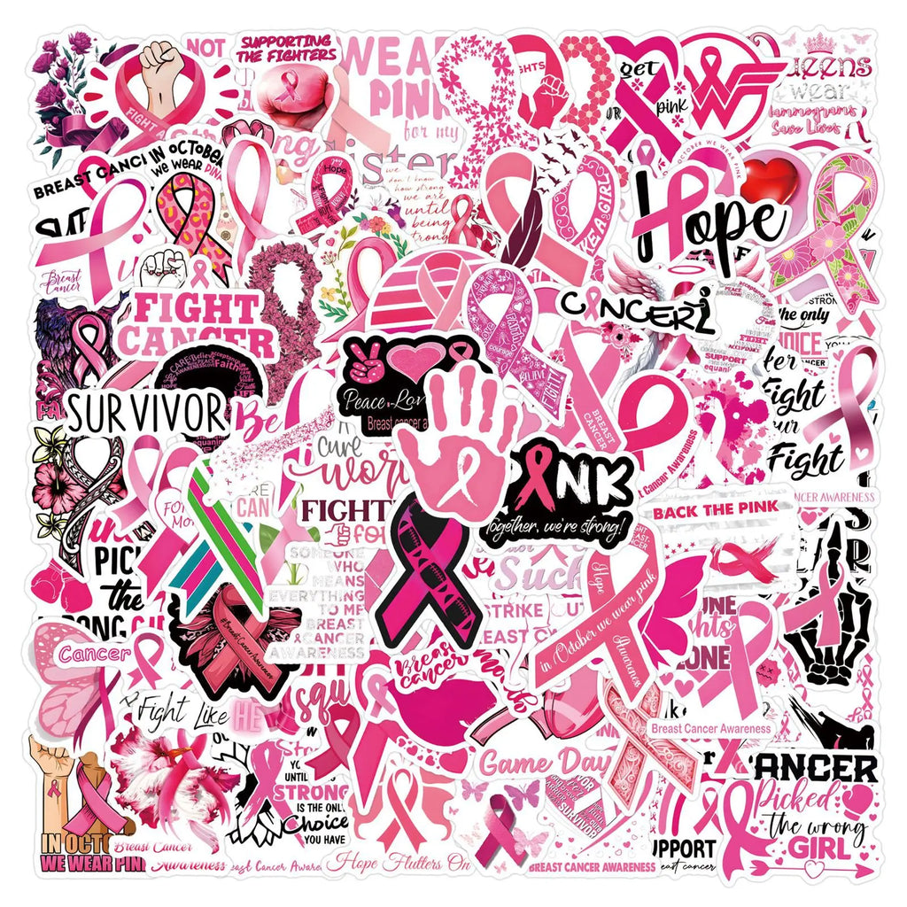 10/55/110PCS Breast Cancer Prevent Stickers Funny Graffiti Sticke DIY Cartoon Decals Scrapbook Luggage Laptop Phone Guitar Bike