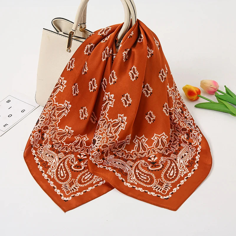 70*70cm Silk Neck Scarf Women Luxury Square Scarf, Headband Shawls Brand Wraps Neckerchief Hair Bandana