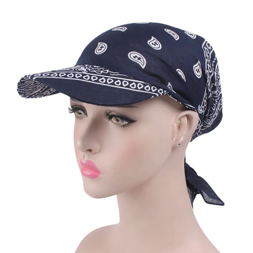 Fashion Hat Women Baseball Cap Sun Hats Headscarf Scarf Brim Caps Floral Print  with scarf or  Bandanas