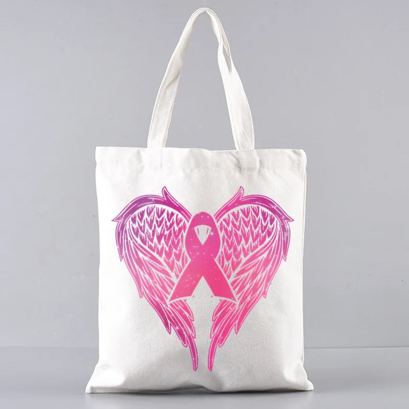 October Pink Breast Cancer Awareness Pattern Bag Set, Lightweight Large Capacity Tote Bag, Party Gift Handbag for Girls