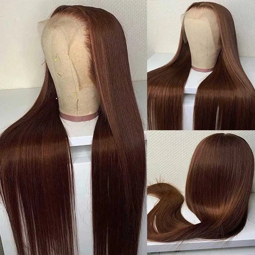 Chocolate Brown Straight Human Hair Wigs 13X4 HD Lace Frontal Wigs Colored Brazilian Bone Straight Lace Front Wigs For Women