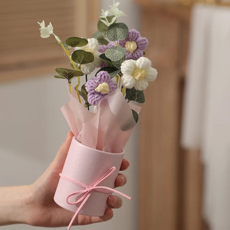 1/2Pcs SEND FOREVER FLOWERS,Exquisite Handmade Crocheted Bouquet Home Decoration