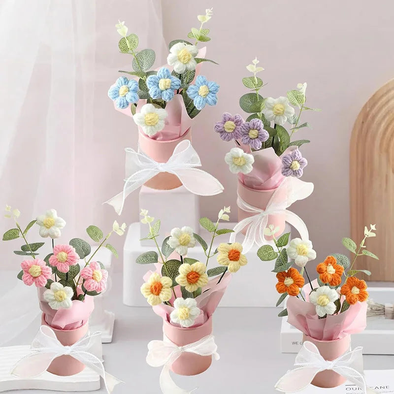 1/2Pcs SEND FOREVER FLOWERS,Exquisite Handmade Crocheted Bouquet Home Decoration