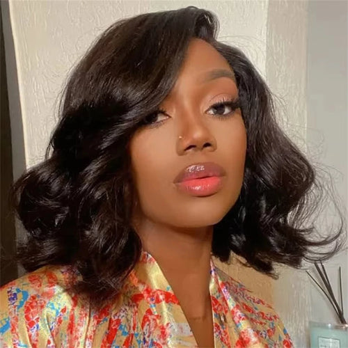 10 Inch Short Human Hair Wigs Bob Loose Body Wave Black Wig