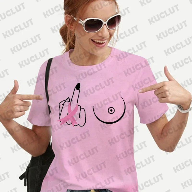 Middle Finger Breast Cancer Shirt for Women Clothing Warrior Shirt Motivational T-shirts Short Sleeve Tee Shirt Women's Clothes